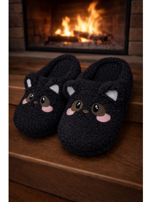 ModaFrato TEDDY BEAR Kadın Ev Terliği Kışlık Terlik Kauçuk Ses Yapmayan Taban