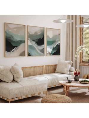 Pam Studio Yeşil Soyut Poster Seti 3’lü | Modern Minimal Duvar Tablosu | Abstract Doğa Dekor