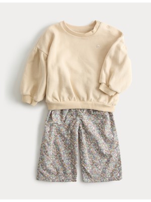 Marks & Spencer Pamuk Karışımlı Sweatshirt & Baskılı Pantolon Takımı (0‑6 Yaş)