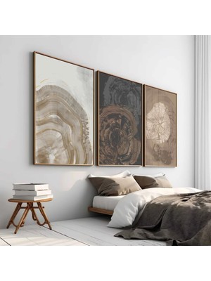 Pam Studio Doğal Ağaç Kesiti Poster Seti 3’lü | Kahve Bej Tonlarda Boho Soyut Duvar Tablosu