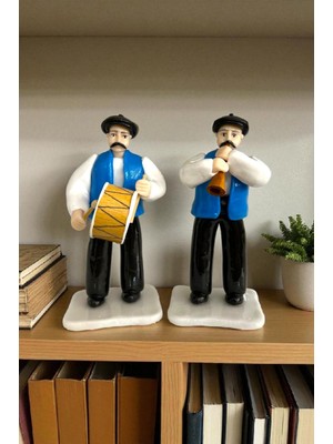 Figürart El Yapımı Davul Zurna Çalan Ikili Biblo – Geleneksel Müzik Figürleri – Koleksiyonluk Dekor