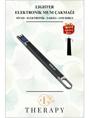 THERAPY Smell, LIGHTER – Elektronik Mum Çakmağı | Siyah | Şarjlı | Alevsiz | Plazma Ark | LED | HEDİYELİ