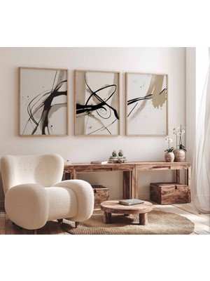 Pam Studio Bej Siyah Soyut Poster Seti 3’lü | Minimal Modern Duvar Tablosu | Abstract Line Art