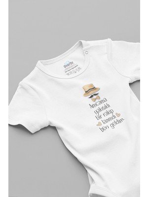 Overoz Amcama Yakışıklı Bir Rakip Lazımdı Ben Geldim Baskılı Bebek Body Zıbın 5908-AMCA