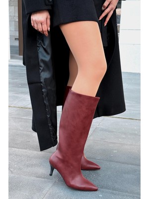 I Love Shoes Remni Kadın Topuklu Çizme Bordo Mat Deri