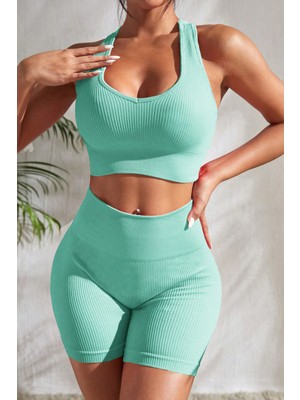 Intive Lingerie Kadın Açık Mavi Yüksek Bel Çapraz Sırt Detaylı Şortlu Gecelik Takım