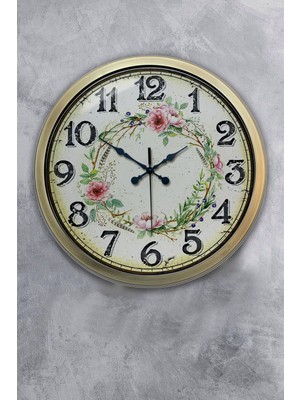 Kasva Concept 40 cm Eskitme Metal Çiçek Tacı Duvar Saati
