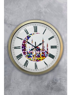 Kasva Concept 40 cm Eskitme Metal Hilal ve Cami Duvar Saati