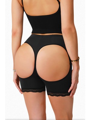 Intive Lingerie Kadın Siyah Pop Up Kalça Kaldırıcı ve Sekillendirici Dantel Paçalı Şort Külot