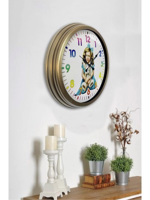 Kasva Concept Hediyelik 40 cm Eskitme Metal Genç Kız Duvar Saati
