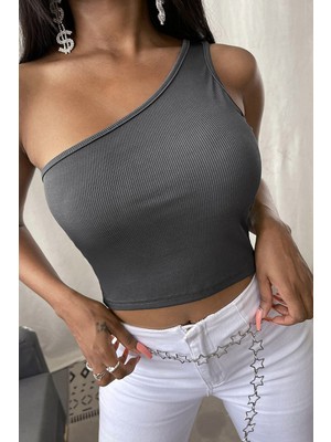 Intive Lingerie Kadın Koyu Gri Tek Omuz Crop Büstiyer