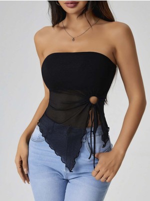 Intive Lingerie Kadın Siyah Crop Önden Halka Büzgü Detaylı 5094