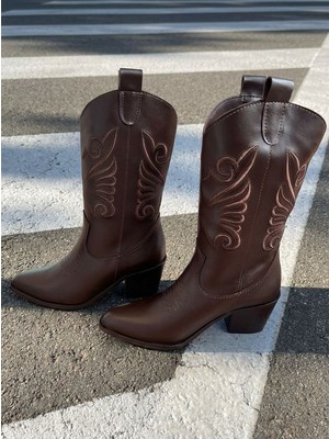 I Love Shoes Jorny Kadın Kovboy Çizme Acıkahve Mat Deri