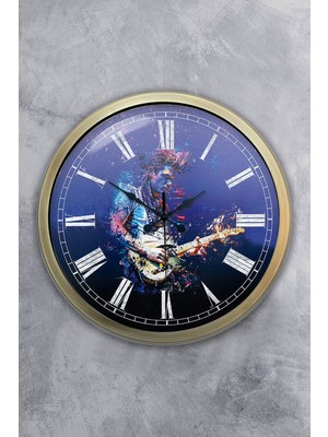 Kasva Concept Hediyelik 40 cm Eskitme Metal Gitarist Duvar Saati