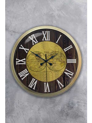 Kasva Concept 40 cm Eskitme Metal World Maps Duvar Saati