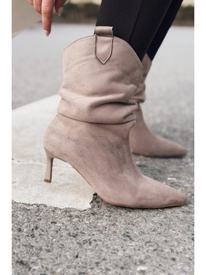 I Love Shoes Veluxe Kadın Topuklu Bot Camel Süet