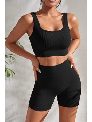 Intive Lingerie Kadın Siyah Kalın Askılı Yüksek Bel Şortlu Gecelik Takımı