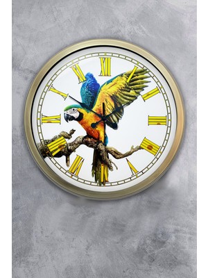 Kasva Concept 40 cm Eskitme Metal Papağan Duvar Saati