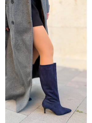 I Love Shoes Remni Kadın Topuklu Çizme Lacivert Süet