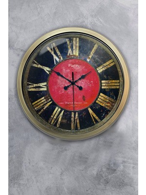 Kasva Concept Hediyelik 40 cm Eskitme Metal Kırmızı-Siyah Duvar Saati