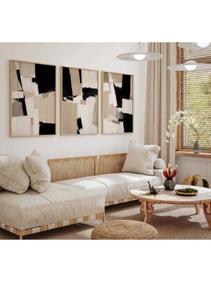 Pam Studio Siyah Bej Soyut 3’lü Tablo Seti - Modern Minimal Duvar Dekoru Salon Poster Tasarımı