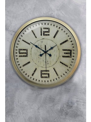 Kasva Concept Yuvarlak 40 cm Eskitme Metal Retro Duvar Saati Sarı Modern 40 x 40