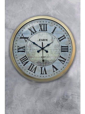 Kasva Concept Hediyelik 40 cm Eskitme Metal Farm Duvar Saati