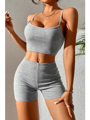 Intive Lingerie Kadın Gri Melanj Şortlu Kaşkorse Gecelik Takım