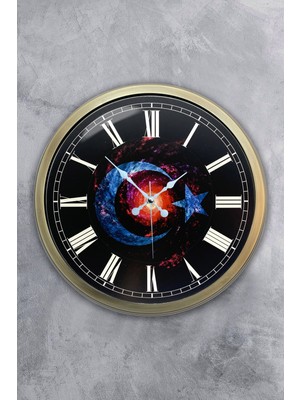 Kasva Concept 40 cm Eskitme Metal Türk Bayrağı Duvar Saati