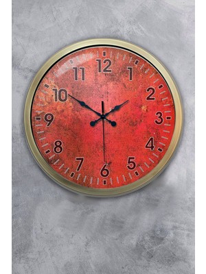 Kasva Concept 40 cm Eskitme Metal Retro Red Duvar Saati