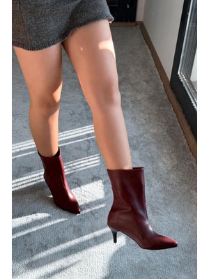 I Love Shoes Rafoni Kadın Topuklu Bot Bordo Mat Deri