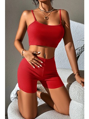 Intive Lingerie Kadın Kırmızı Şortlu Kaşkorse Gecelik Takım