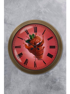 Kasva Concept Hediyelik 40 cm Eskitme Metal Çilekli Mutfak Duvar Saati