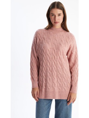 Lc Waikiki Yeni Sezon Dik Yaka Kendinden Desenli Kadın Triko Tunik