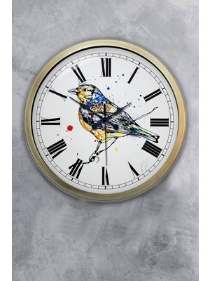 Kasva Concept 40 cm Eskitme Metal Kuş Çizim Duvar Saati