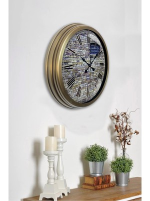 Kasva Concept 40 cm Eskitme Metal Taş Yapı Duvar Saati