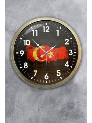 Kasva Concept Hediyelik 40 cm Eskitme Metal Türkiye Duvar Saati