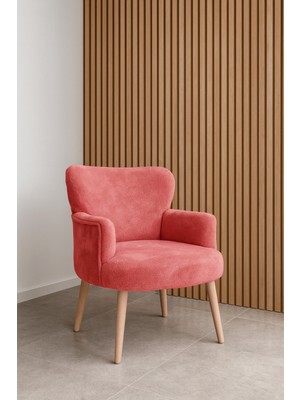 Kayser Home Welsoft Yumuşak Kumaş Modern Berjer Tekli Koltuk | Demonte | Ahşap Naturel Ayaklı | Gül Kurusu