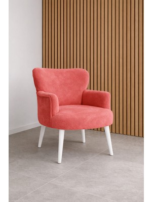 Kayser Home Welsoft Yumuşak Kumaş Modern Berjer Tekli Koltuk | Demonte | Ahşap Beyaz Ayaklı | Gül Kurusu