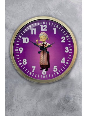 Kasva Concept Hediyelik 40 cm Eskitme Metal Çizgi Teyze Duvar Saati