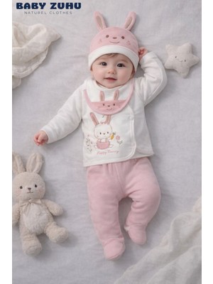 Baby Zuhu Tavşan Desenli Pembe Yenidoğan Hastane Çıkışı 10 Parça