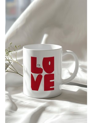 Love Temalı 330ML Baskılı Beyaz Seramik Kupa Bardak