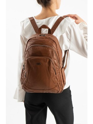 Baginn Y.s.deri Kadın Sırt Çantası 33*23 cm Vegan Deri Yıkama Suni Deri Yumuşak Doku Günlük Çanta