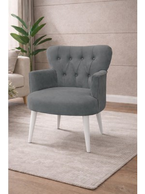 Kayser Home Modern Babyface Kumaş Berjer Koltuk – Ahşap Beyaz Ayaklı | Gri