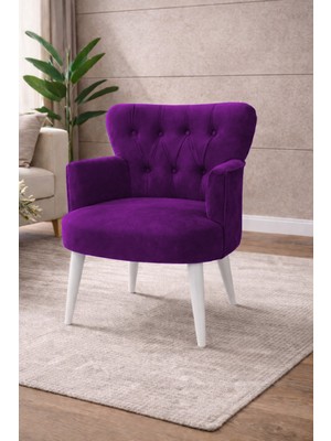 Kayser Home Modern Babyface Kumaş Berjer Koltuk – Ahşap Beyaz Ayaklı | Mor