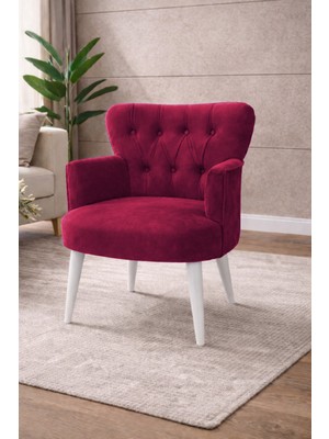 Kayser Home Modern Babyface Kumaş Berjer Koltuk – Ahşap Beyaz Ayaklı | Bordo