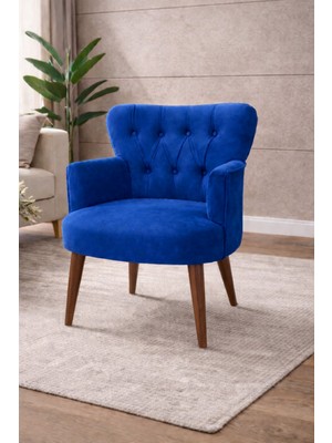 Kayser Home Modern Babyface Kumaş Berjer Koltuk – Ahşap Ceviz Ayaklı | Saks Mavi