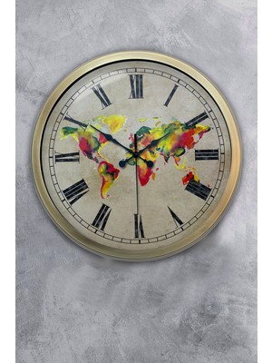 Kasva Concept Hediyelik 40 cm Eskitme Metal Maps Duvar Saati