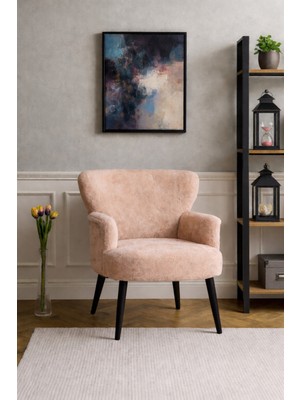 Kayser Home Welsoft Yumuşak Kumaş Modern Berjer Tekli Koltuk | Demonte | Ahşap Siyah Ayaklı | Cappucino