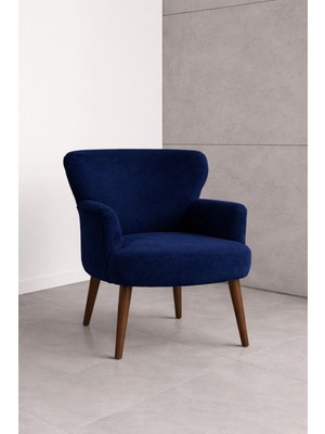 Kayser Home Welsoft Yumuşak Kumaş Modern Berjer Tekli Koltuk | Demonte | Ahşap Ceviz Ayaklı | Lacivert